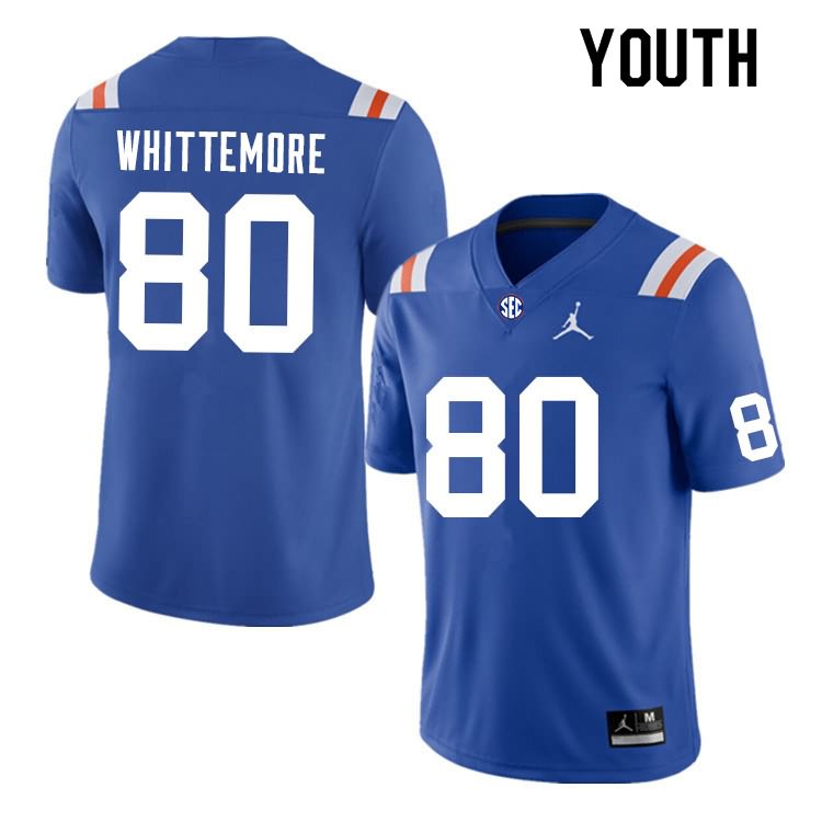 Youth NCAA Florida Gators Trent Whittemore #80 Stitched Authentic Nike Blue Throwback College Football Jersey DYU1465AA